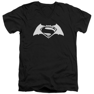 Black men's v-neck t-shirt with Batman v Superman Simple Logo graphic