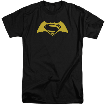 Black men's tall fit t-shirt with Batman v Superman Simple Logo graphic