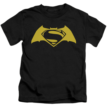 Black kid's t-shirt for ages 4 to 7 with Batman v Superman Simple Logo graphic