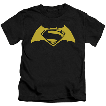 Black kid's t-shirt for ages 4 to 7 with Batman v Superman Simple Logo graphic