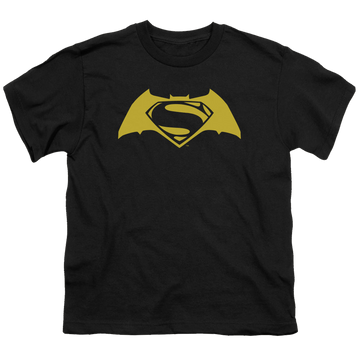 Black youth t-shirt for ages 8 to 12 with Batman v Superman Simple Logo graphic