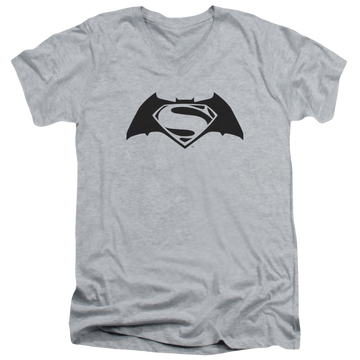 Athletic heather men's v-neck t-shirt with Batman v Superman Simple Logo graphic