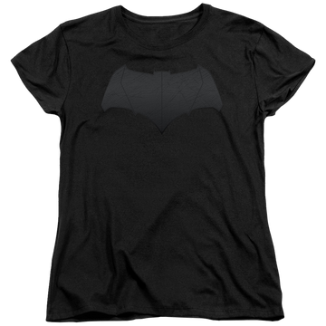 Black women's t-shirt with v Superman Batman Logo graphic