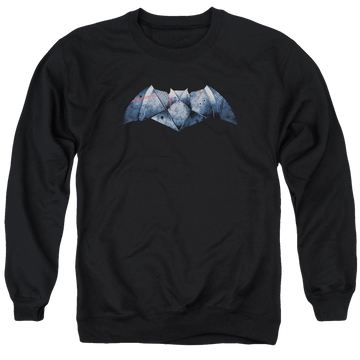 Black men's crewneck sweatshirt with Batman v Superman Plated Bat Logo graphic