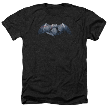 Charcoal men's heather t-shirt with Batman v Superman Plated Bat Logo graphic