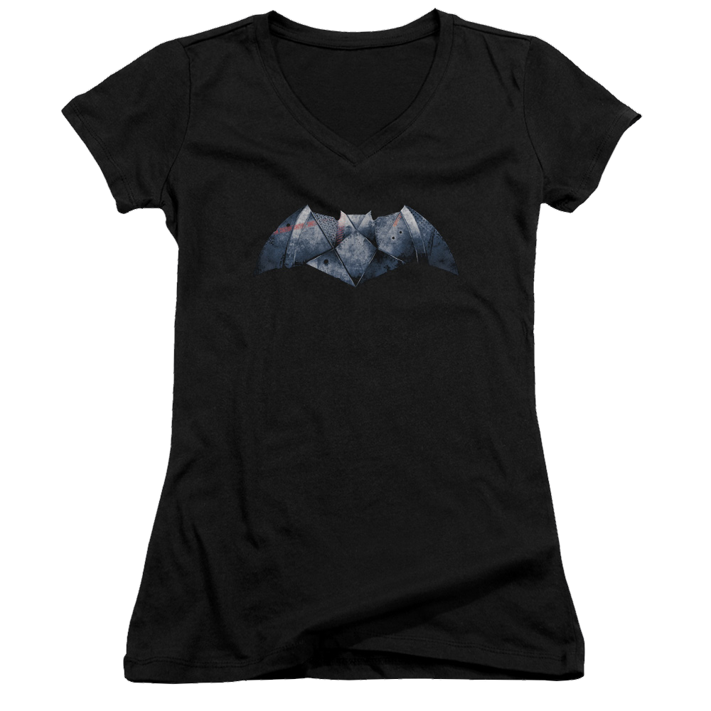 Batman v Superman Plated Bat Logo - Juniors V-Neck T-Shirt Juniors V-Neck T-Shirt Batman