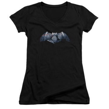 Batman v Superman Plated Bat Logo - Juniors V-Neck T-Shirt Juniors V-Neck T-Shirt Batman