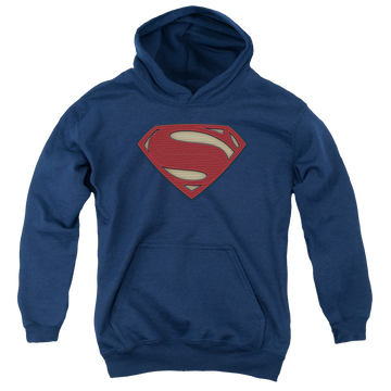 Navy youth hoodie for ages 8 to 12 with Batman v Superman Super Movie Logo graphic