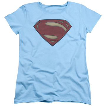 Light blue women's t-shirt with Batman v Superman Super Movie Logo graphic