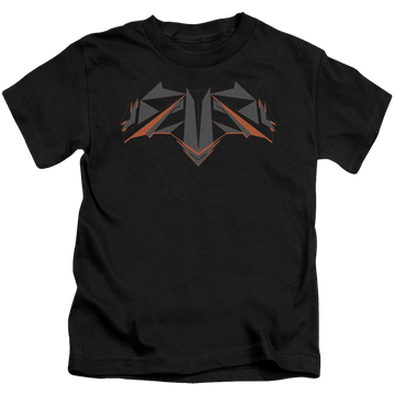 Black kid's t-shirt for ages 4 to 7 with Batman v Superman Tech Bat Logo graphic