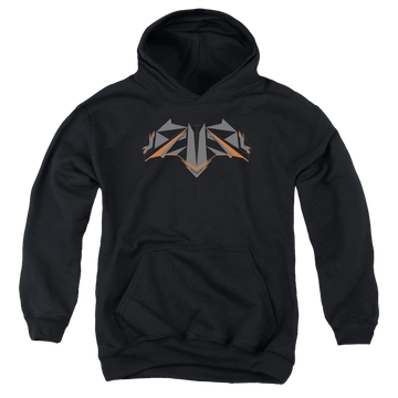 Black youth hoodie for ages 8 to 12 with Batman v Superman Tech Bat Logo graphic