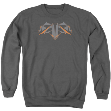 Charcoal men's crewneck sweatshirt with Batman v Superman Tech Bat Logo graphic