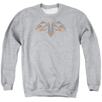 Athletic heather men's crewneck sweatshirt with Batman v Superman Tech Bat Logo graphic