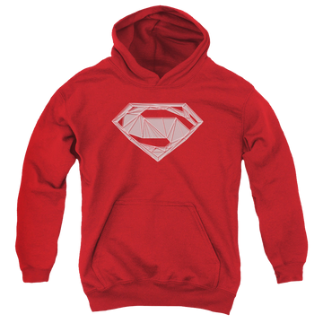 Red youth hoodie for ages 8 to 12 with Batman v Superman Techy S graphic