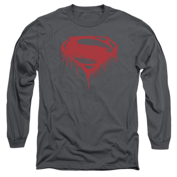 Charcoal men's long sleeve t-shirt with Batman v Superman Splattered graphic