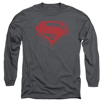 Charcoal men's long sleeve t-shirt with Batman v Superman Splattered graphic