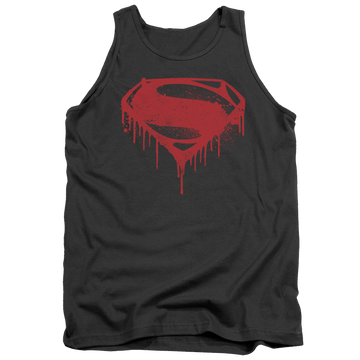 Charcoal men's tank with Batman v Superman Splattered graphic