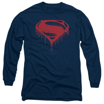Navy men's long sleeve t-shirt with Batman v Superman Splattered graphic