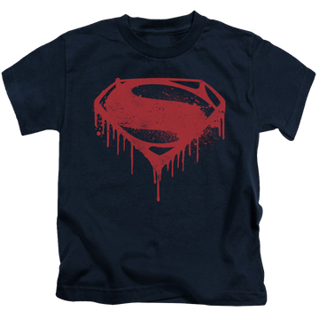Navy kid's t-shirt for ages 4 to 7 with Batman v Superman Splattered graphic