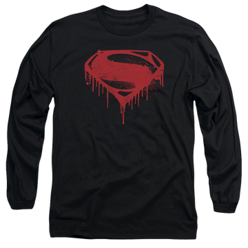 Black men's long sleeve t-shirt with Batman v Superman Splattered graphic
