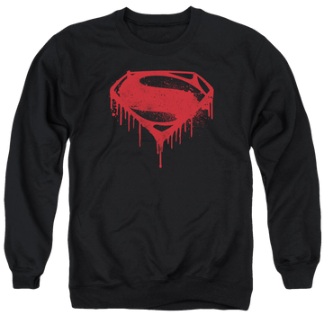 Black men's crewneck sweatshirt with Batman v Superman Splattered graphic