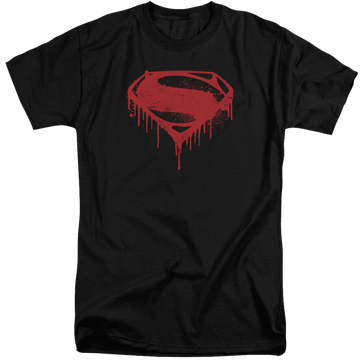 Black men's tall fit t-shirt with Batman v Superman Splattered graphic