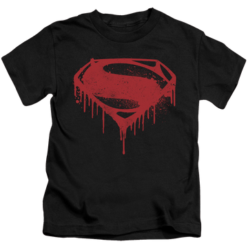 Black kid's t-shirt for ages 4 to 7 with Batman v Superman Splattered graphic