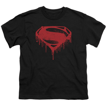 Black youth t-shirt for ages 8 to 12 with Batman v Superman Splattered graphic