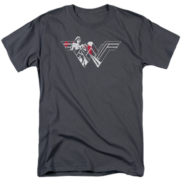 Charcoal men's regular fit t-shirt with Batman v Superman Wonder Splatter Logo graphic