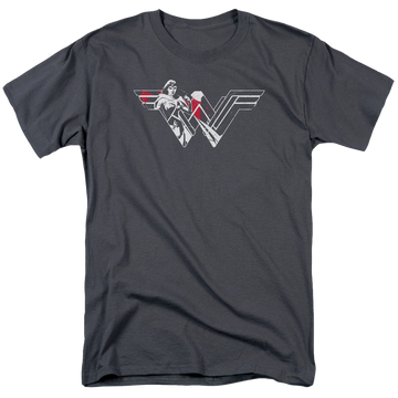 Charcoal men's regular fit t-shirt with Batman v Superman Wonder Splatter Logo graphic