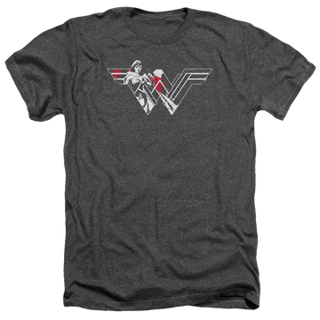 Charcoal men's heather t-shirt with Batman v Superman Wonder Splatter Logo graphic
