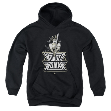 Black youth hoodie for ages 8 to 12 with Batman v Superman Tough graphic