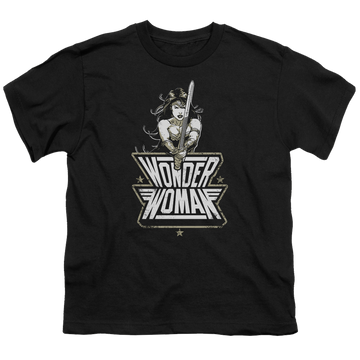 Black youth t-shirt for ages 8 to 12 with Batman v Superman Tough graphic