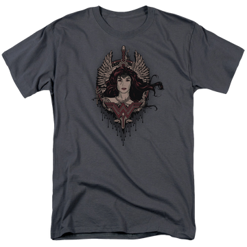 Charcoal men's regular fit t-shirt with Batman v Superman Winged Goddess graphic