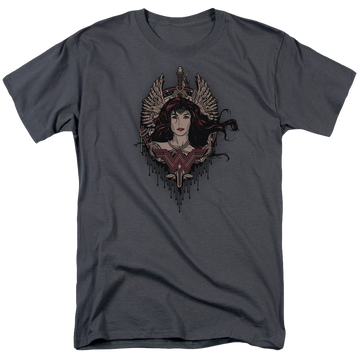 Charcoal men's regular fit t-shirt with Batman v Superman Winged Goddess graphic