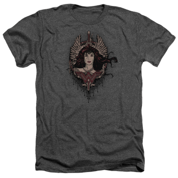 Charcoal men's heather t-shirt with Batman v Superman Winged Goddess graphic