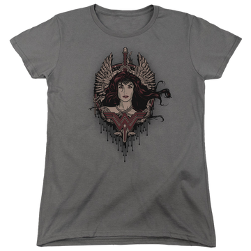 Charcoal women's t-shirt with Batman v Superman Winged Goddess graphic