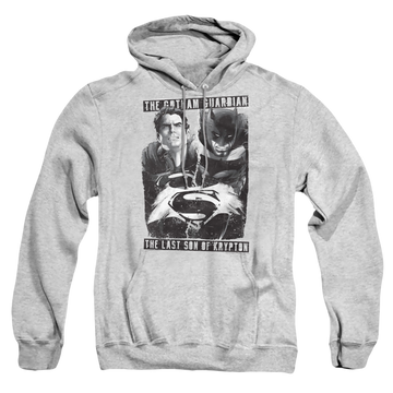 Athletic heather pullover hoodie with Batman v Superman Guardian V Son graphic