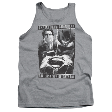 Athletic heather men's tank with Batman v Superman Guardian V Son graphic