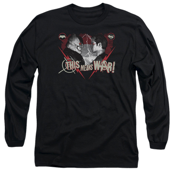 Black men's long sleeve t-shirt with Batman v Superman This Means War graphic