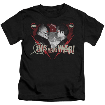 Black kid's t-shirt for ages 4 to 7 with Batman v Superman This Means War graphic