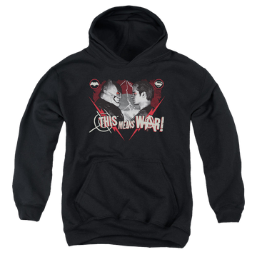 Black youth hoodie for ages 8 to 12 with Batman v Superman This Means War graphic