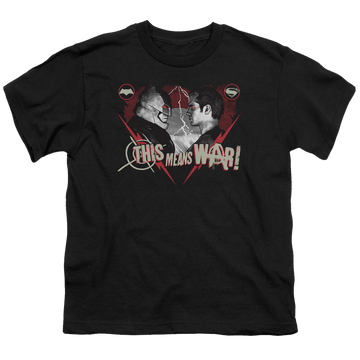 Black youth t-shirt for ages 8 to 12 with Batman v Superman This Means War graphic