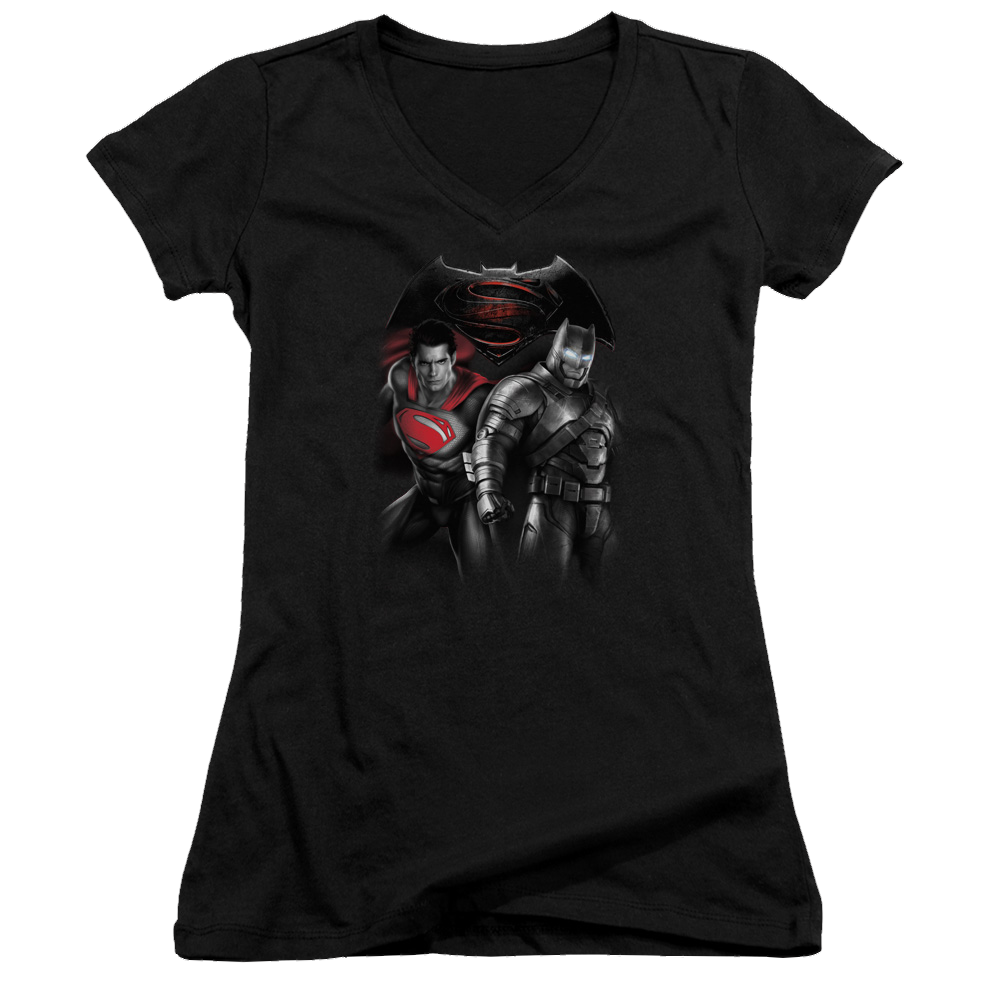Batman v Superman Stand Off - Juniors V-Neck T-Shirt Juniors V-Neck T-Shirt Batman