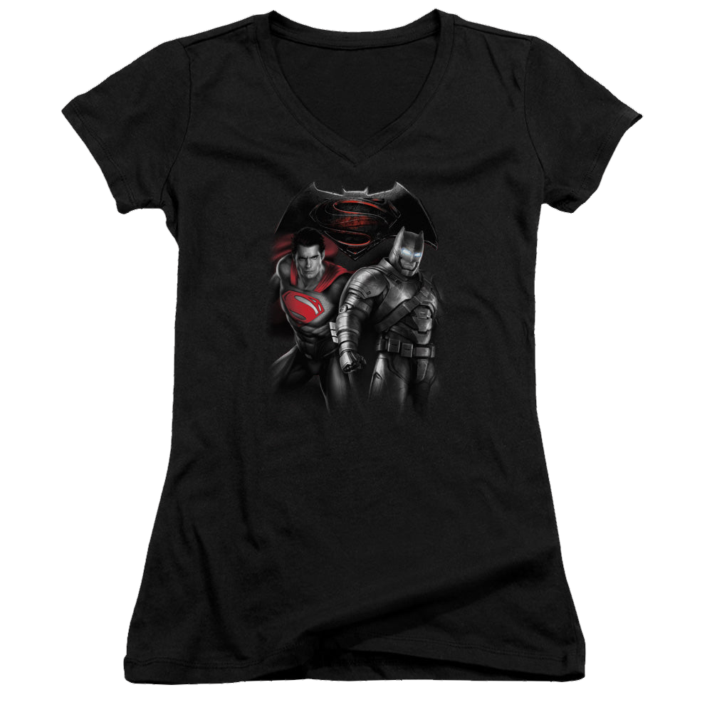 Batman v Superman Stand Off - Juniors V-Neck T-Shirt Juniors V-Neck T-Shirt Batman