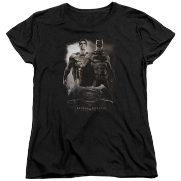 Black women's t-shirt with Batman v Superman Dawn graphic