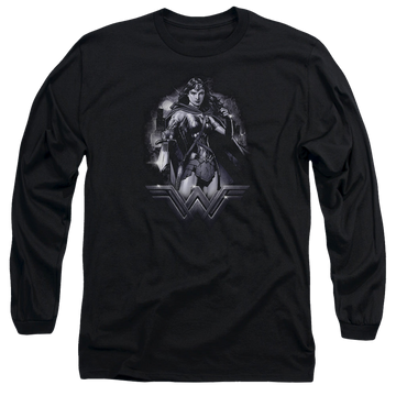 Black men's long sleeve t-shirt with Batman v Superman Rainy Night graphic