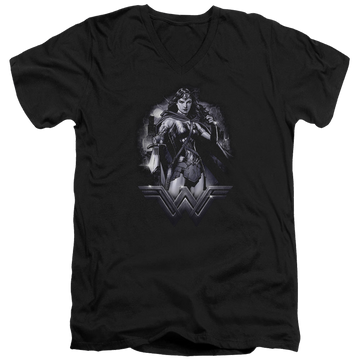 Black men's v-neck t-shirt with Batman v Superman Rainy Night graphic