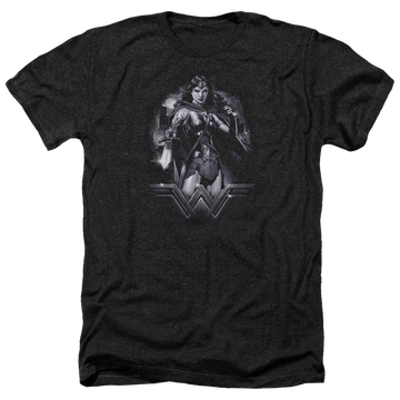Charcoal men's heather t-shirt with Batman v Superman Rainy Night graphic
