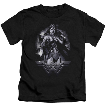 Black kid's t-shirt for ages 4 to 7 with Batman v Superman Rainy Night graphic